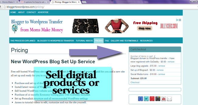 How to set up on online store for your blog or website. 3 options, from Moms Make Money